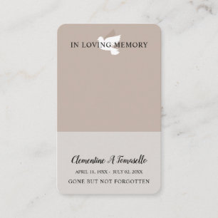 Dove Funeral Gedenkstätte Gebet Foto-Karte Visitenkarte