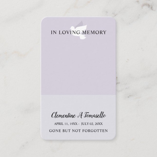 Dove Funeral Gedenkstätte Gebet Foto-Karte Visitenkarte (Vorderseite)