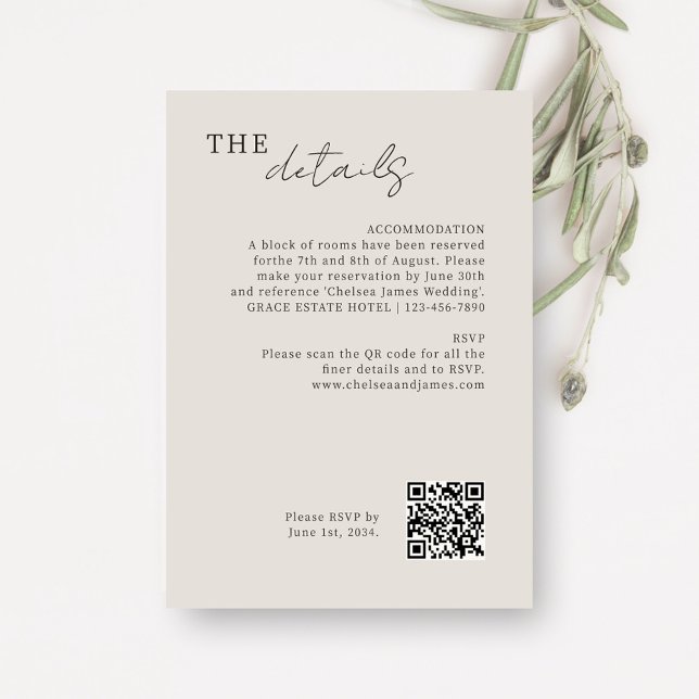 Dove Gray | Chic Minimal Wedding QR Code Begleitkarte (Von Creator hochgeladen)