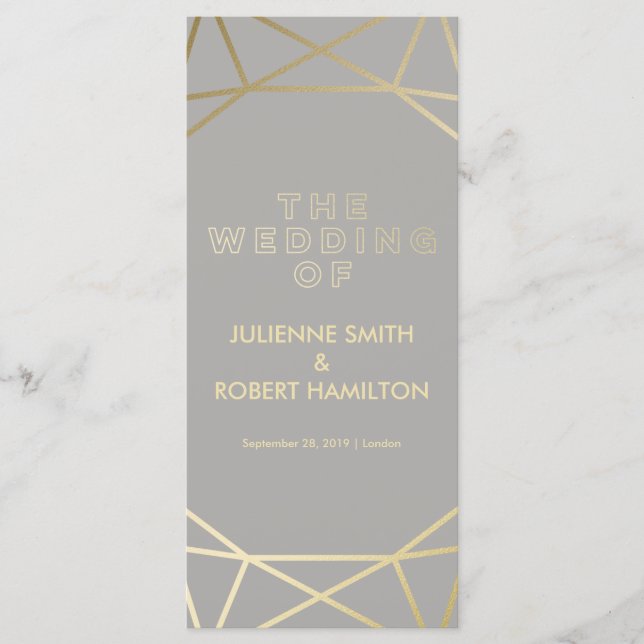 Dove Gray & Gold Geometric Wedding Programm (Vorderseite)