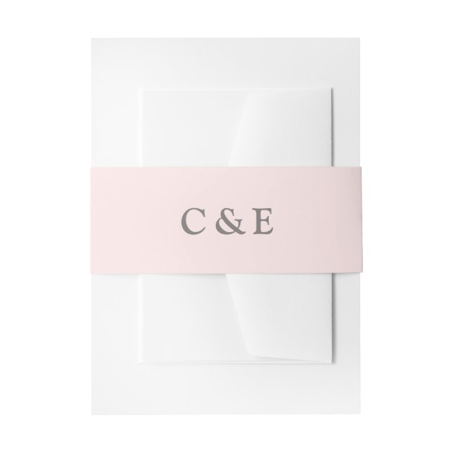 Dove Gray Monogram Initial auf Blush Pink Einladungsbanderole (Vorderseite Beispiel)
