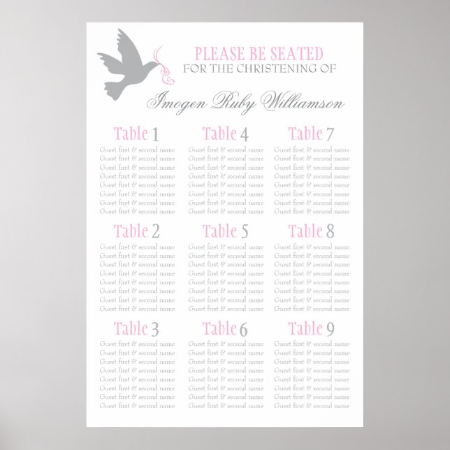 Dove gray pink Event Sitzplan 1-9 Poster (Vorne)