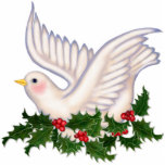 Dove & Holly Peace - Ornament Fotoskulptur Ornament<br><div class="desc">Schöne weiße Weihnachtstaube auf dem Bett von Holly. Die Taube ist ein Symbol für Liebe und Frieden. Ein perfektes Symbol für diese Urlaubssaison. Text kann angepasst werden.</div>
