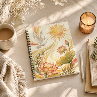 Dove & Lotus | Friedliche Wassermalerei-Reflexion Notizbuch