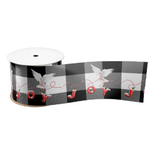 Dove mit Joy Text auf Buffalo Kariert Satin Ribbon Satinband
