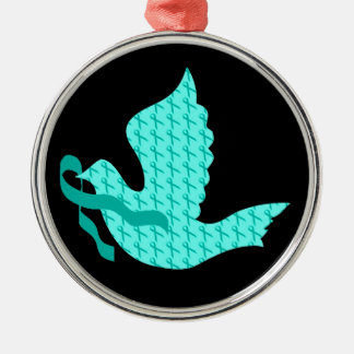 Dove of Hope Aquamarin Ribbon - Ovarialkarzinom Silbernes Ornament