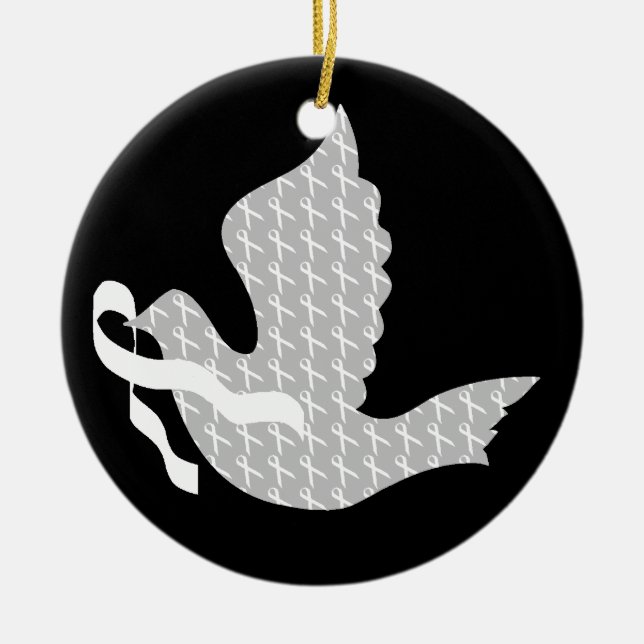 Dove of Hope White Ribbon - Lungenkrebs Keramik Ornament (Vorne)