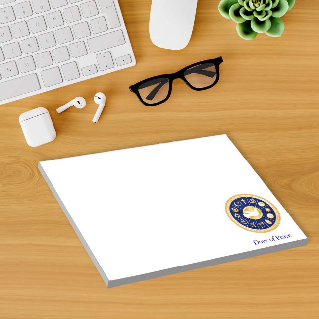 Dove of Peace 8.5"x11" Notizblock (Dove of Peace 8.5"x11", 40-page Notepad featuring mandala of gold icons of world faiths.)