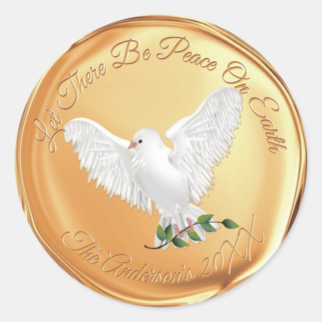 Dove of Peace Christmas Gold Wax Siegel Runder Aufkleber (Vorderseite)