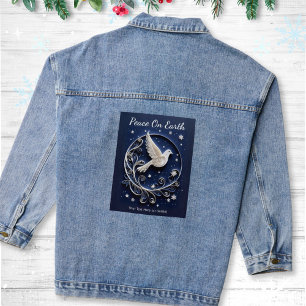 Dove of Peace Elegant White Bird Blue Night Sky Jeansjacke