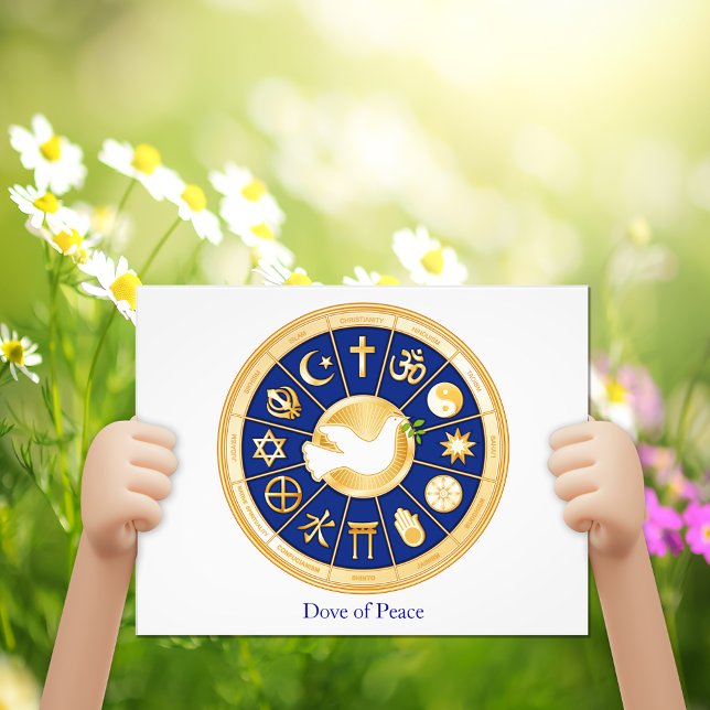 Dove of Peace Foto Print Horizontal (Dove of Peace Photo Print.  Inspirational art. Gold icons of world faiths.)