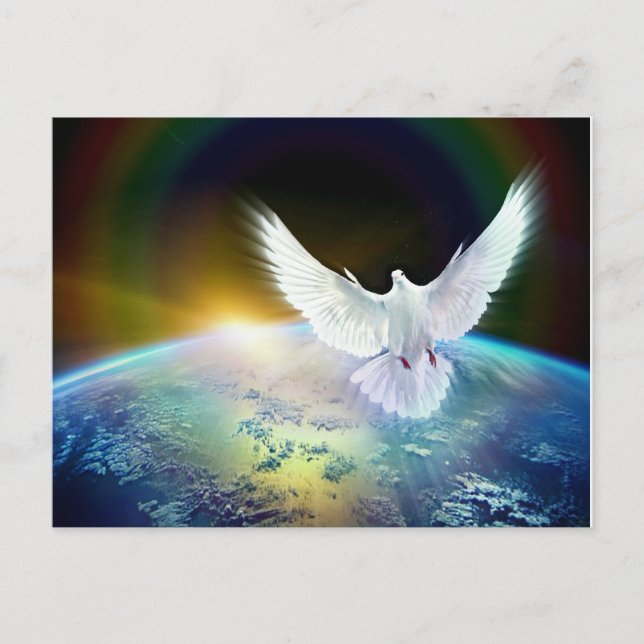 Dove of Peace Holy Spirit over Earth with Rainbow. Postkarte (Vorderseite)