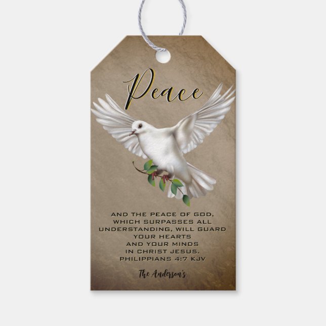 Dove of Peace Personalisiert Scripture Verse Geschenkanhänger (Vorderseite)
