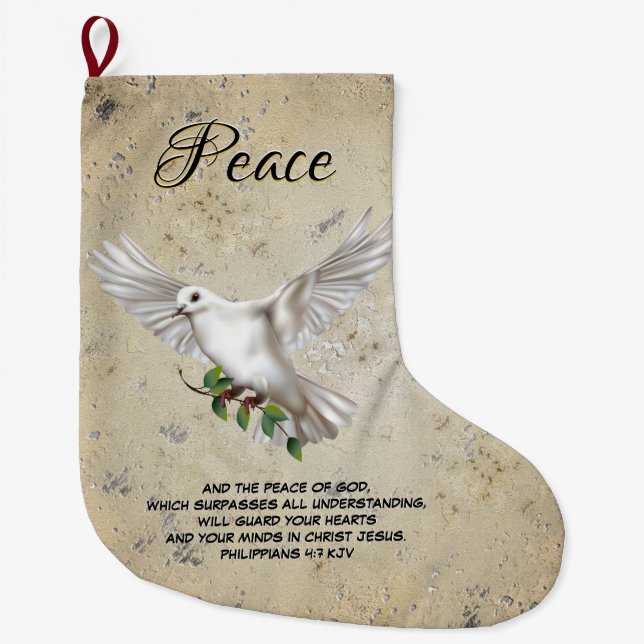 Dove of Peace Personalisiert Scripture Verse Großer Weihnachtsstrumpf (Vorderseite)
