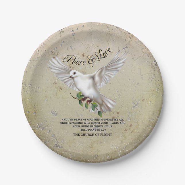Dove of Peace Personalisiert Scripture Verse Pappteller (Vorderseite)