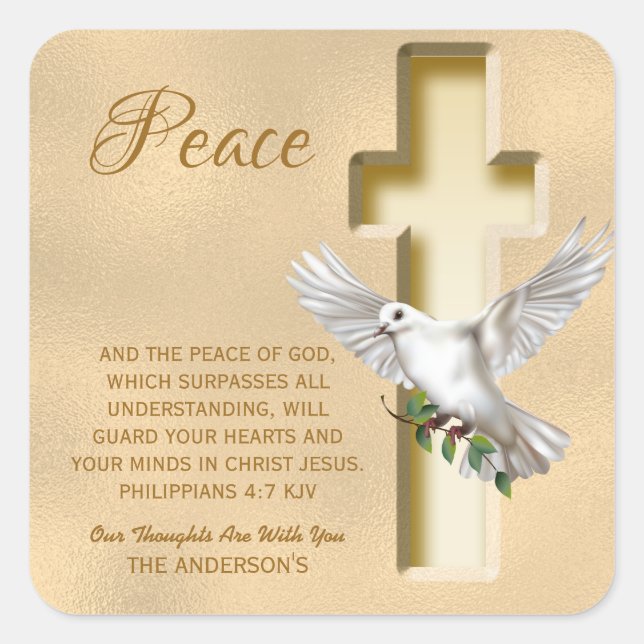 Dove of Peace Personalisiert Scripture Verse Quadratischer Aufkleber (Vorderseite)