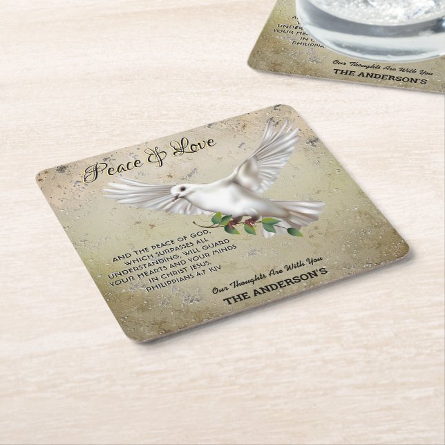 Dove of Peace Personalisiert Scripture Verse Rechteckiger Pappuntersetzer (angewinkelt)