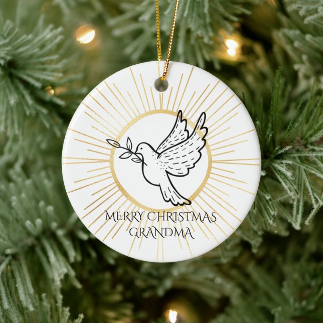 Dove Peace Editable Oma Black White Keramik Ornament (Baum)