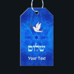 Dove - Shalom Geschenkanhänger<br><div class="desc">Die "Shalom" (hebräisch "Peace") und eine Taube,  die ein wenig Olivenzweig in ihrem Schnabel trägt,  auf einem schönen,  blauen und weißen Fraktal,  das an Vogelflügel erinnert. Fügen Sie Ihren eigenen zusätzlichen Text hinzu.</div>
