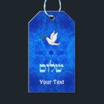 Dove - Shalom Geschenkanhänger<br><div class="desc">Die "Shalom" (hebräisch "Peace") und eine Taube,  die ein wenig Olivenzweig in ihrem Schnabel trägt,  auf einem schönen,  blauen und weißen Fraktal,  das an Vogelflügel erinnert. Fügen Sie Ihren eigenen zusätzlichen Text hinzu.</div>