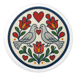 Dove und Tulip Pennsylvania Dutch Hex Sign Knob Keramikknauf