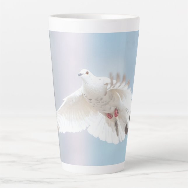 Dove White Feather Flying Bird Fotografie Milchtasse (Vorderseite)