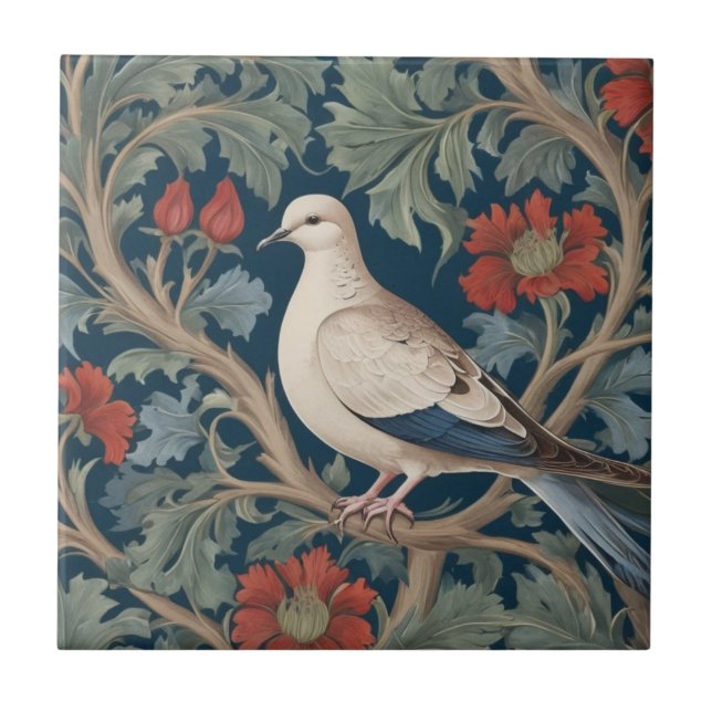 Dove William Morris Stil Links gegenüber Bird Fliese (Vorderseite)