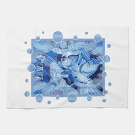 Dove With Celtic Peace Text In Blue Tones Geschirrtuch