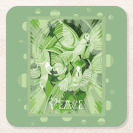 Dove With Celtic Peace Text In Green Tones Rechteckiger Pappuntersetzer