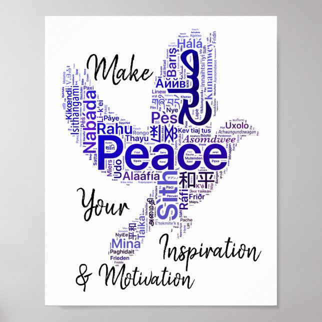 Dove Word Art Inspiration Zitat Frieden Poster (Vorne)