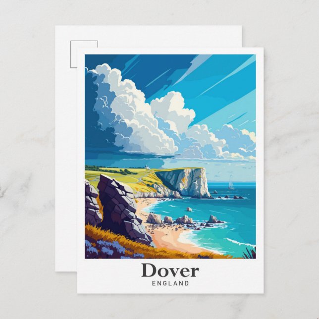 Dover England Vintage Travel Portrait Postkarte (Vorne/Hinten)