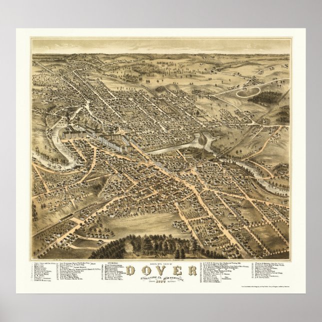 Dover, NH Panoramic Map - 1877 Poster (Vorne)