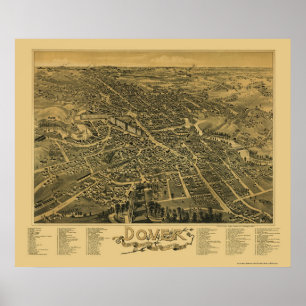 Dover, panoramische Karte NH - 1888 Poster