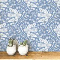 Doves and Blume White on Dusty Blue Bird Art