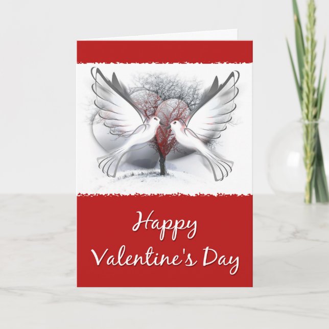 Doves and Hearts Valentines Card Feiertagskarte (Vorderseite)