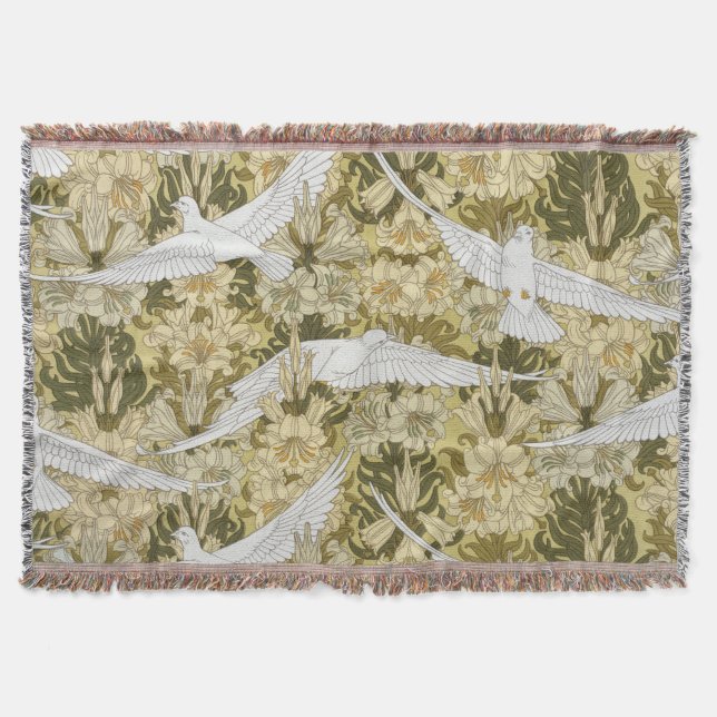 Doves and Lilies, Floral & Birds Art Nouveau Decke (Vorderseite)