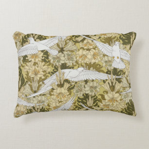 Doves and Lilies, Floral & Birds Art Nouveau Dekokissen