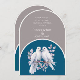 Doves and Rings Light Gray and Ocean Blue Arches Einladung