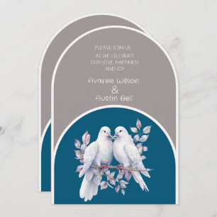 Doves and Rings Light Gray and Ocean Blue Arches Einladung