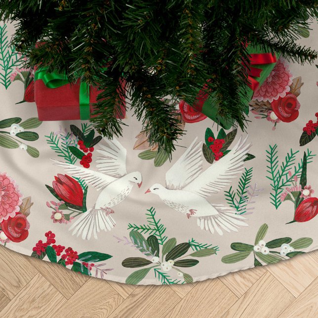 Doves Blumenbeige Polyester Weihnachtsbaumdecke (Von Creator hochgeladen)
