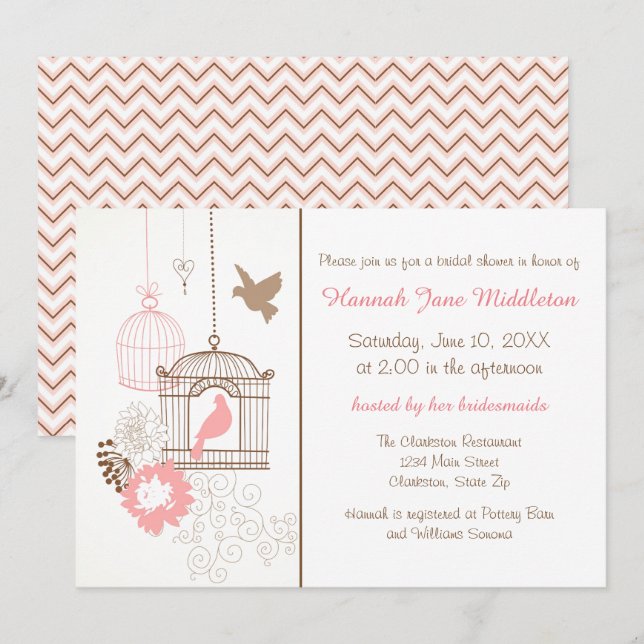 Doves & Cages - Einladung zur Brautdusche (Vorne/Hinten)