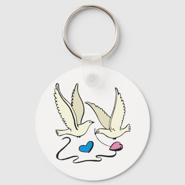 Doves Carry Wedding Hearts Schlüsselanhänger (Vorderseite)