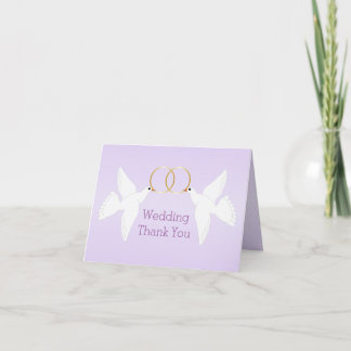 Doves Design Lilac Colored Wedding Dankeskarte