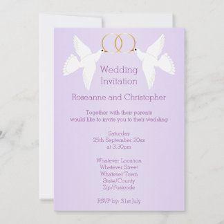 Doves Design Lilac Colored Wedding Einladung