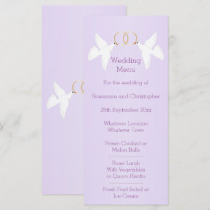 Doves Design Lilac Colored Wedding Menükarte