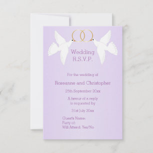 Doves Design Lilac Colored Wedding RSVP Karte
