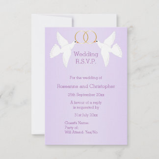 Doves Design Lilac Colored Wedding RSVP Karte