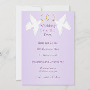 Doves Design Lilac Colored Wedding Save The Date