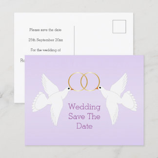 Doves Design Lilac farbige Hochzeit speichern das Ankündigungspostkarte