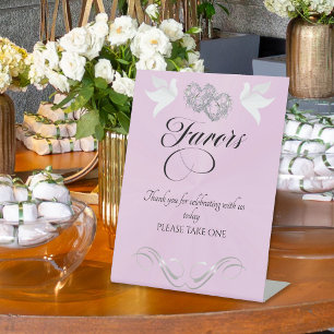 Doves & Hearts Favors - Rosa Perle/Silber Sockelschild